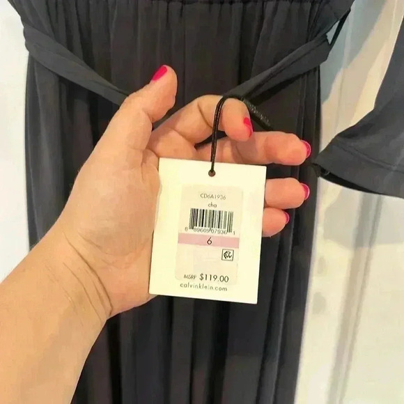 NWT Calvin Klein Charcoal Jumpsuit Zip Shoulders Sz 6 - Picture 4 of 8